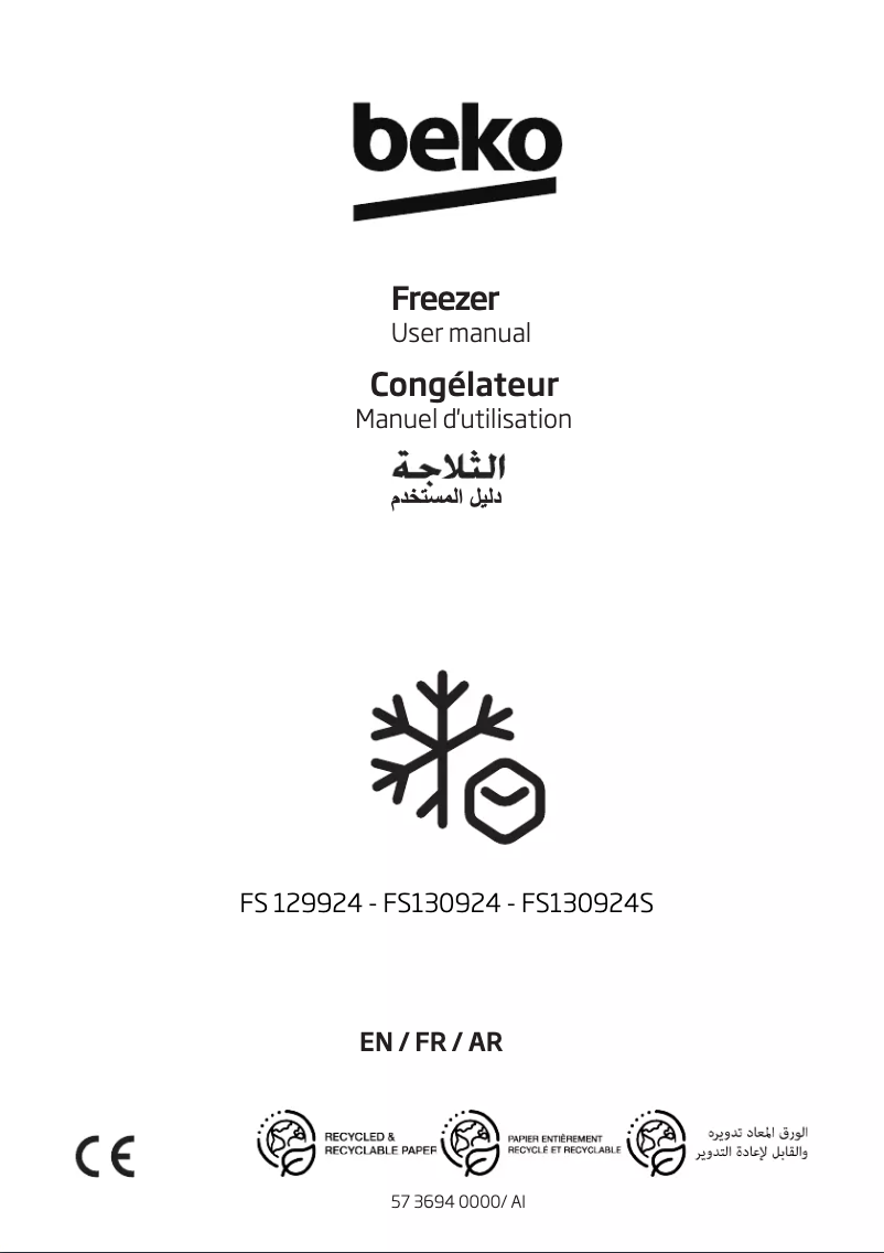 Page 1 de la notice Manuel utilisateur Beko FS 130924 S