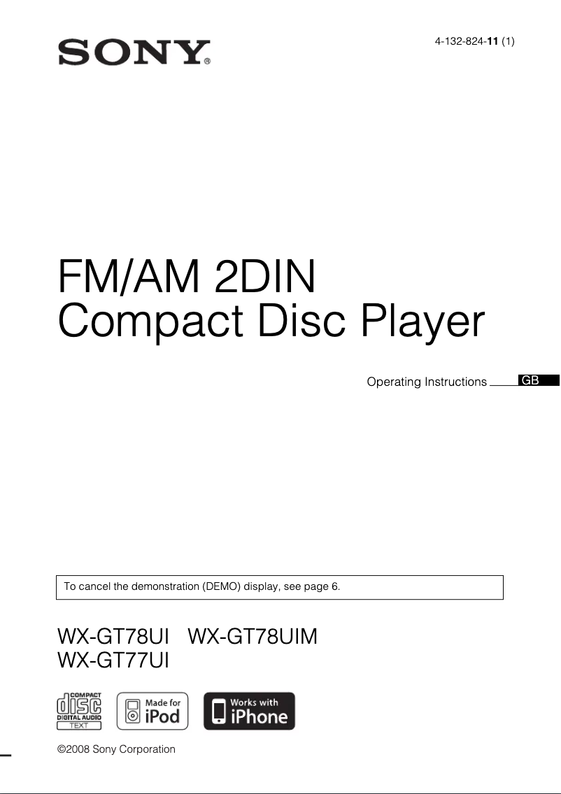 Page 1 de la notice Manuel utilisateur Sony WX-GT78UI