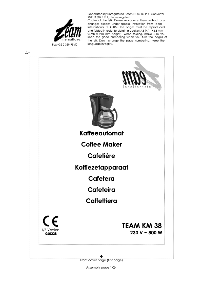 Image de la première page du manuel de l'appareil KM 38 B