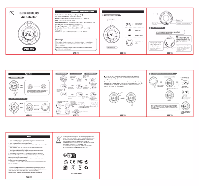 Page 1 de la notice Manuel utilisateur Inkbird PTH-10C