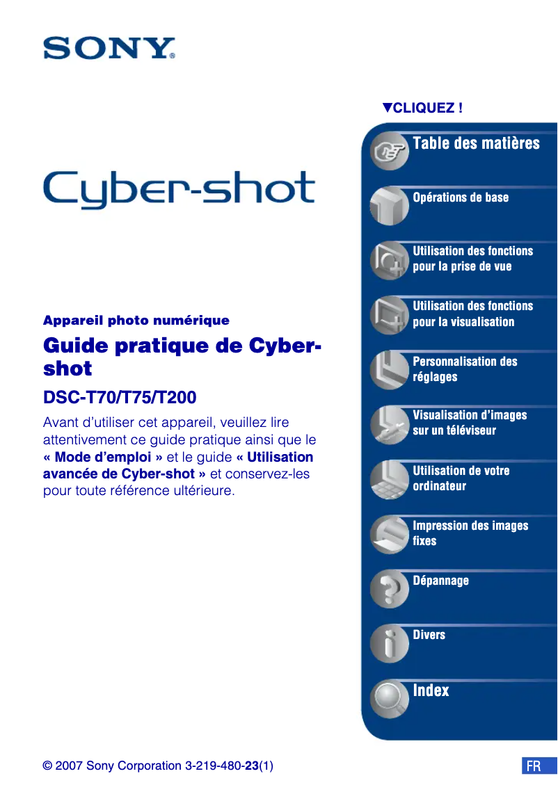 Image de la première page du manuel de l'appareil Cybershot DSC-T70