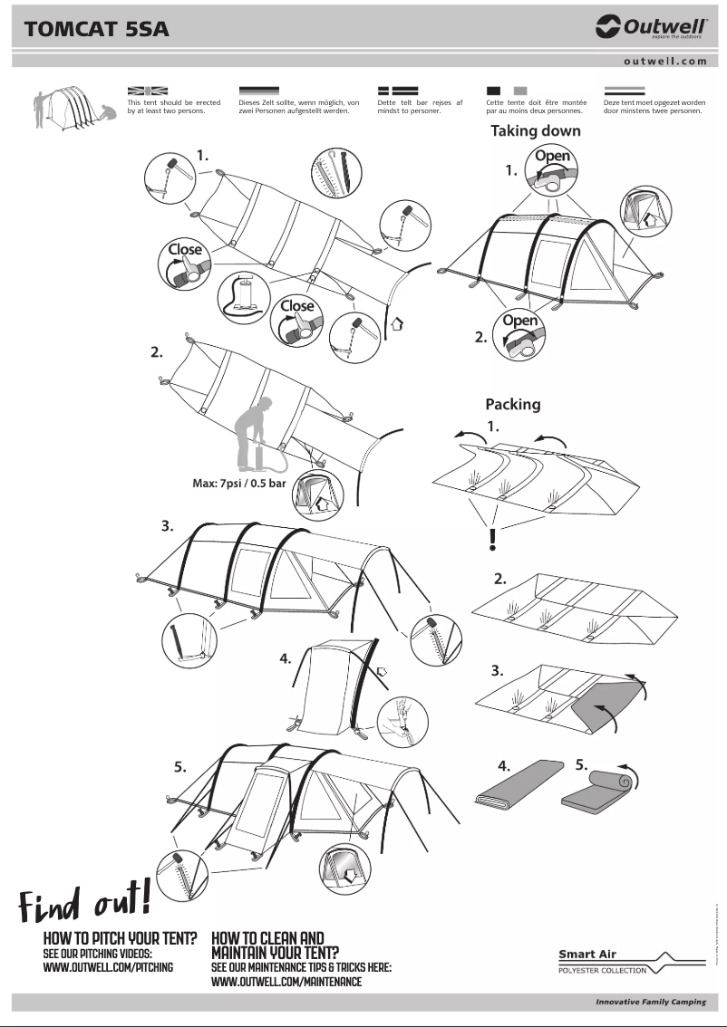 Page 1 de la notice Manuel utilisateur Outwell Tomcat 5SA