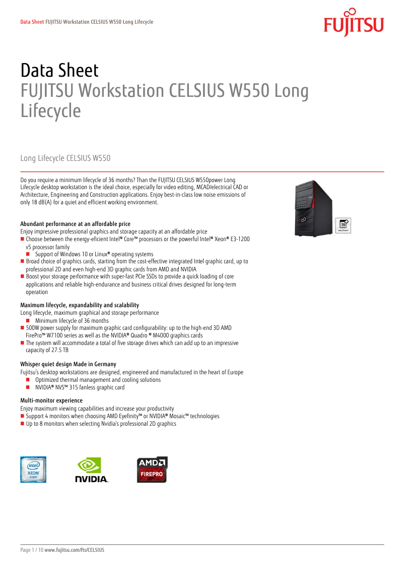 Page 1 de la notice Manuel utilisateur Fujitsu CELSIUS W550