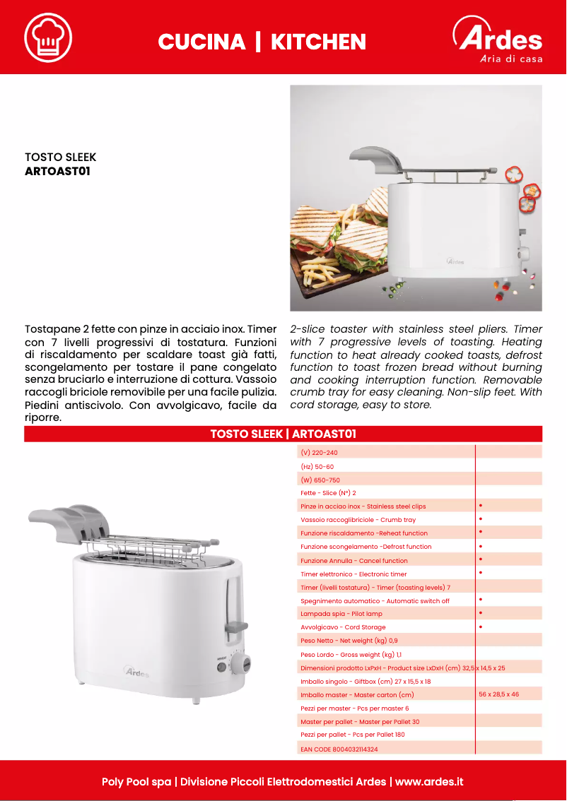 Image de la première page du manuel de l'appareil Tosto Sleek ARTOAST01