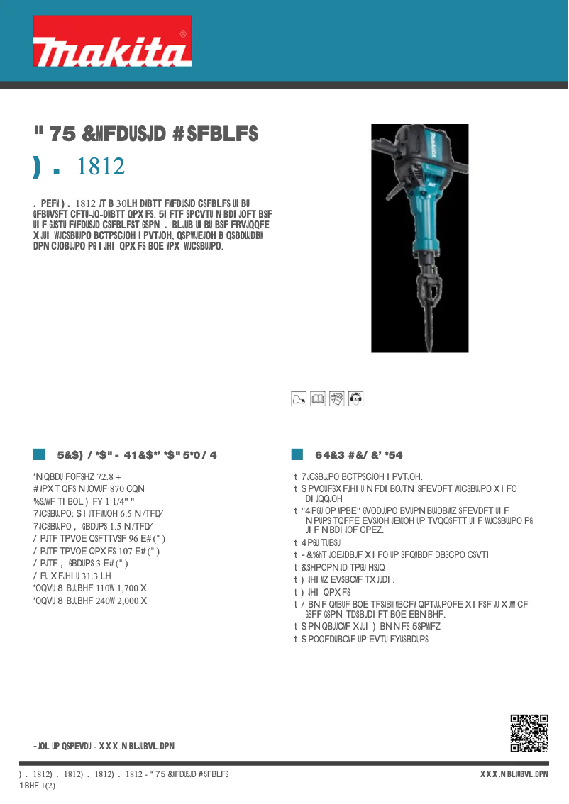 Page 1 de la notice Fiche technique Makita HM1812