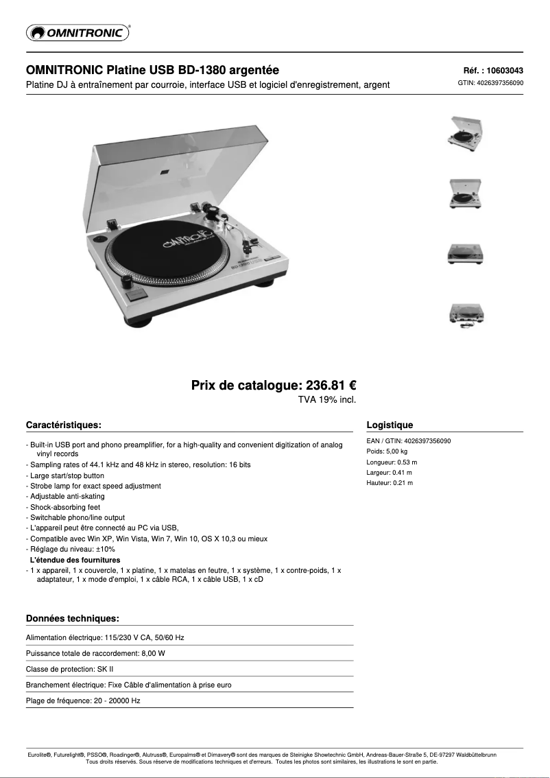 Page n°1 - Fiche technique Omnitronic BD-1380