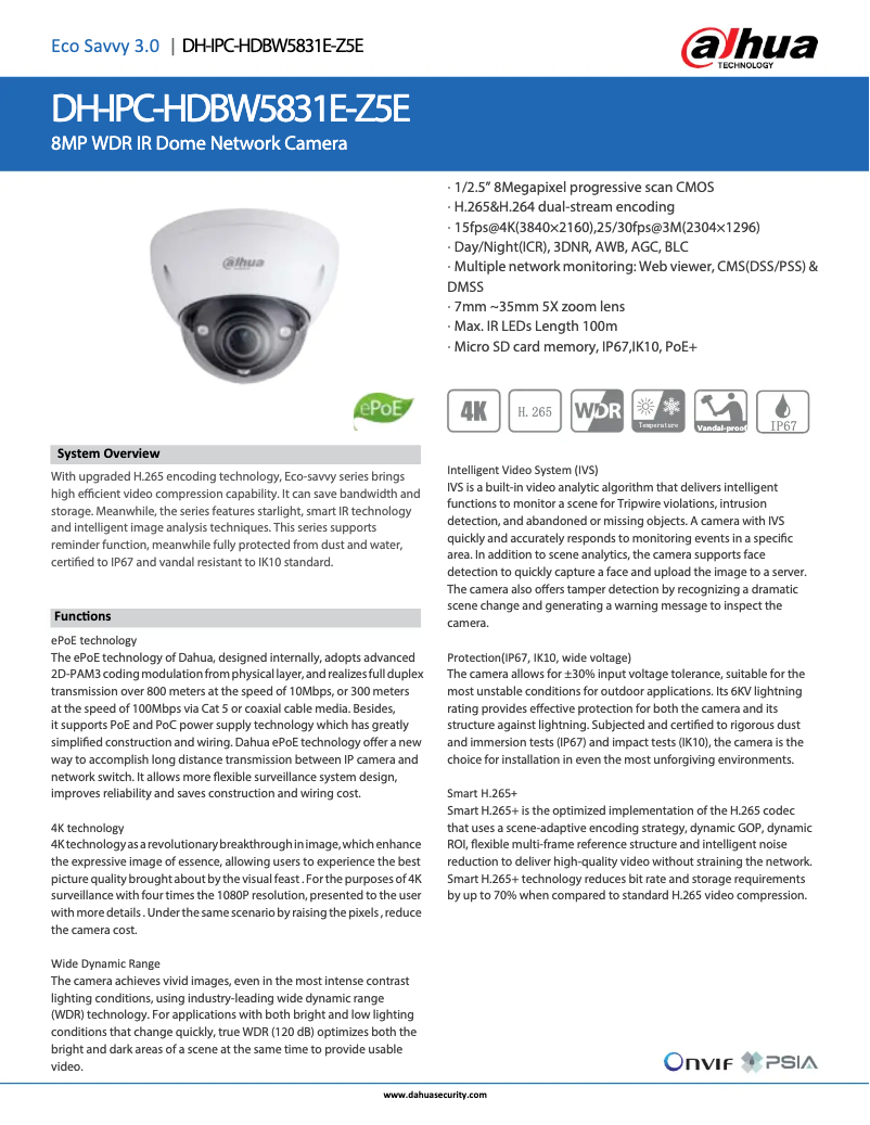 Page 1 de la notice Fiche technique Dahua Technology IPC-HDBW5831E-Z5E