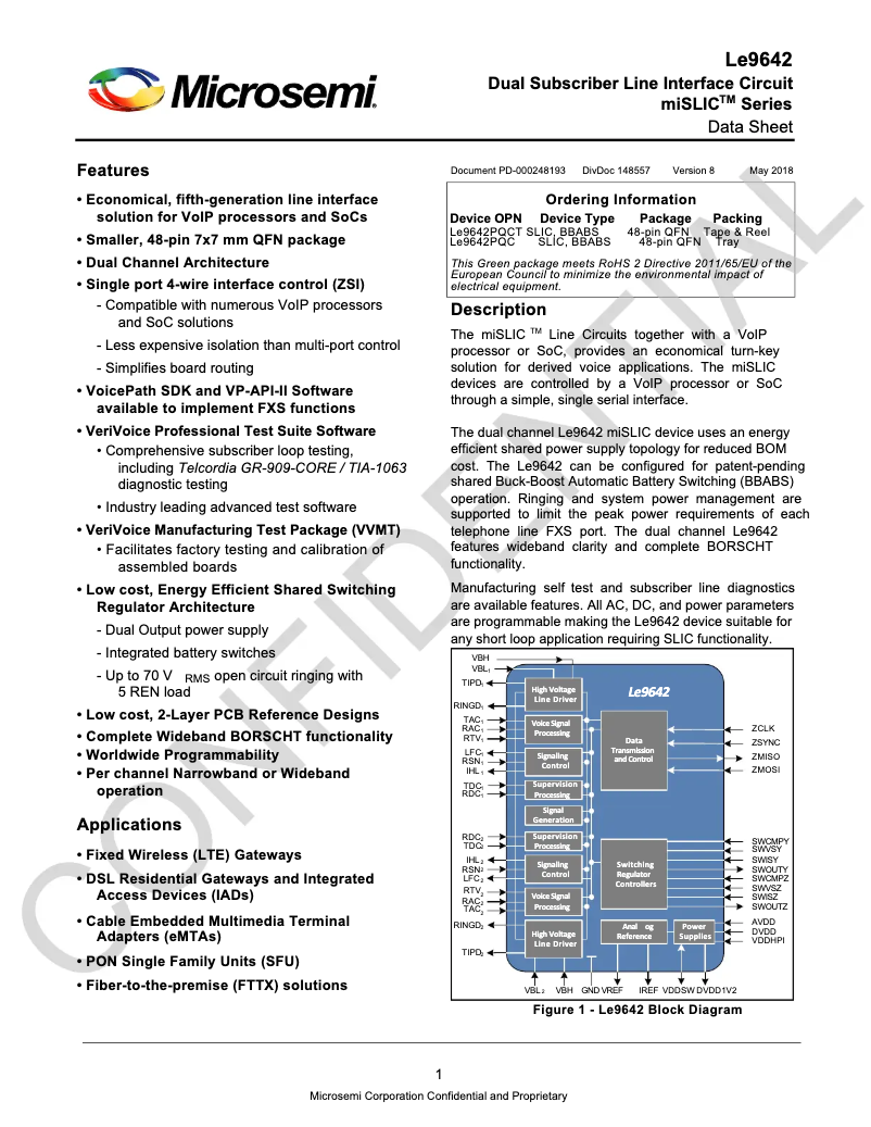 Página 1 del manual Ficha técnica Microchip LE9642