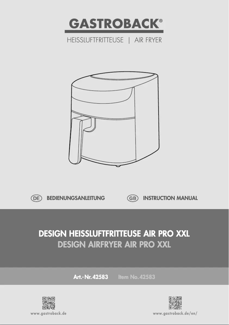 Page 1 de la notice Manuel utilisateur Gastroback Design Air Pro XXL 42583