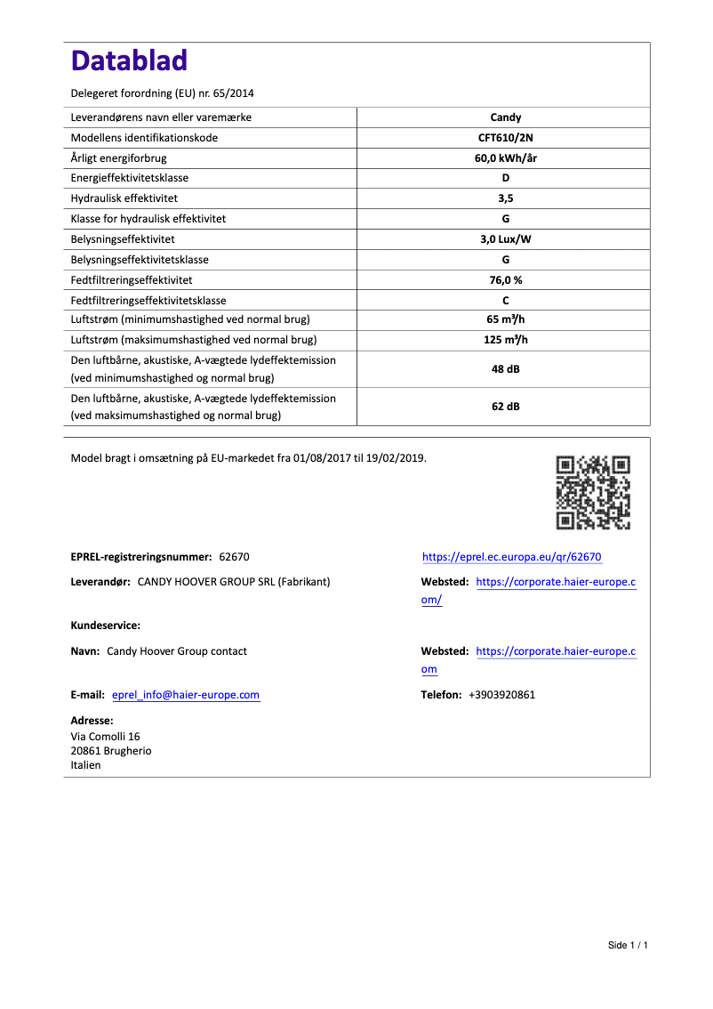 Page 1 de la notice Manuel utilisateur Candy CFT610/2N