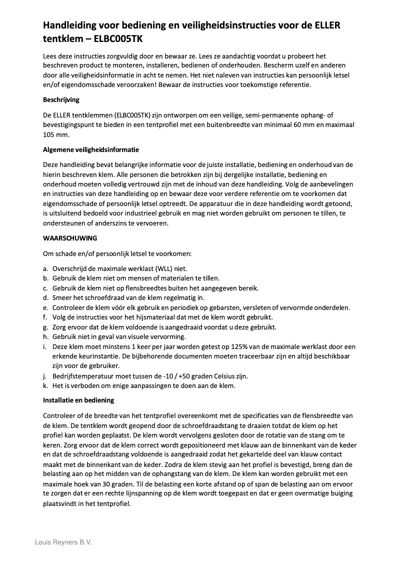 Page n°1 - Manuel utilisateur Eller ELBC005TK