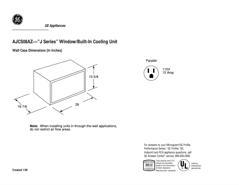 Página 1 del manual Ficha técnica GE AJCS08AZ