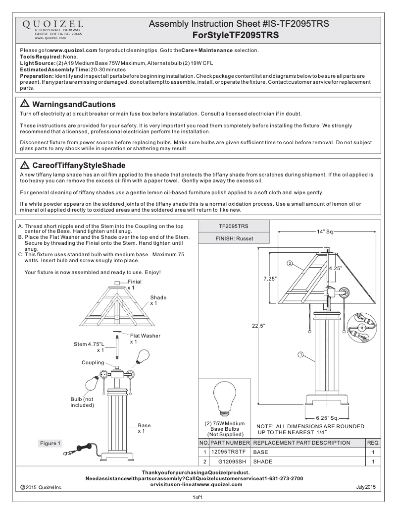 Page n°1 - Manuel utilisateur Quoizel Tiffany TF2095TRS