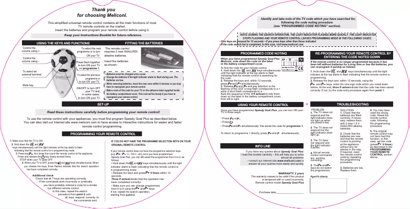 Page 1 de la notice Manuel utilisateur Meliconi Goal Plus