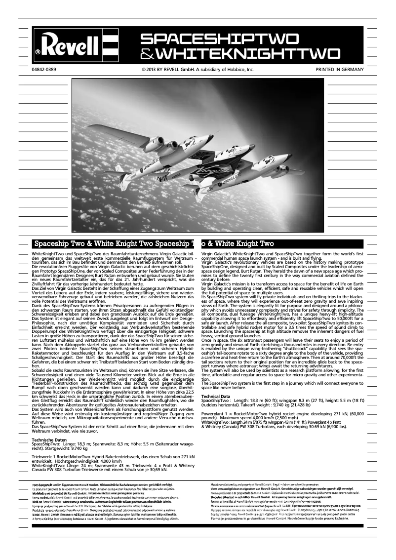 Page n°1 - Manuel utilisateur Revell SPACESHIPTWO & WHITEKNIGHTTWO