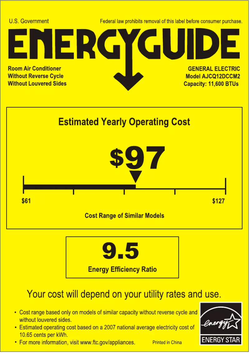 Page n°1 - Label énergétique GE AJCQ12DCC