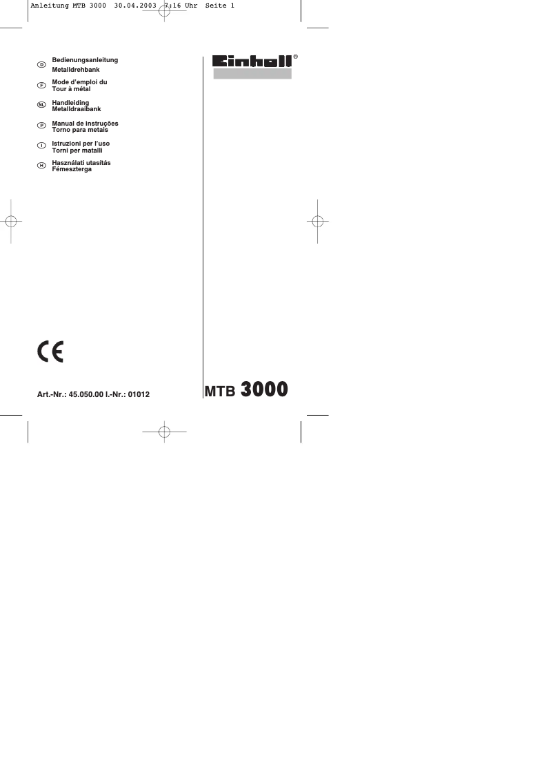 Image de la première page du manuel de l'appareil MTB 3000