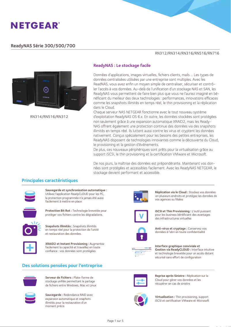 Page 1 de la notice Fiche technique Netgear RN31661D