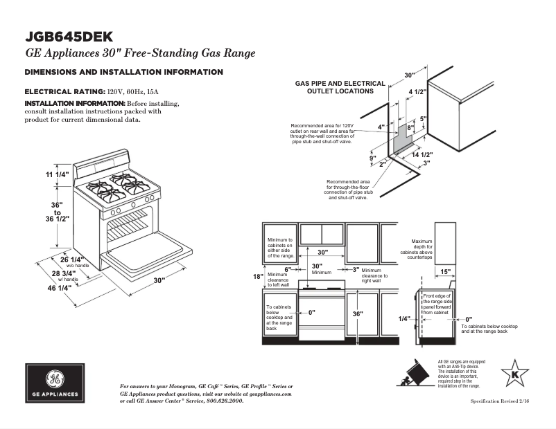 Page n°1 - Fiche technique GE JGB645DEKWW