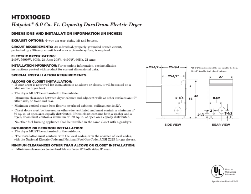 Page n°1 - Fiche technique Hotpoint HTDX100EDWW