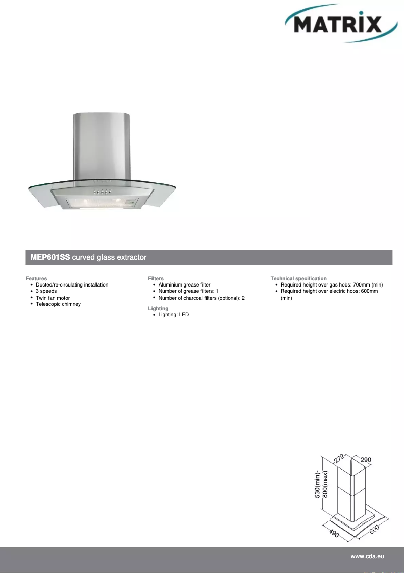Page n°1 - Fiche technique Matrix MEP601SS