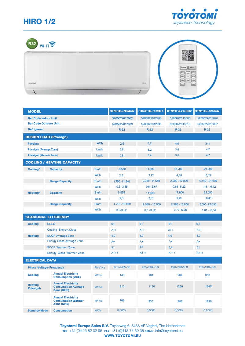 Page n°1 - Fiche technique Toyotomi HTN/HTG-709R32