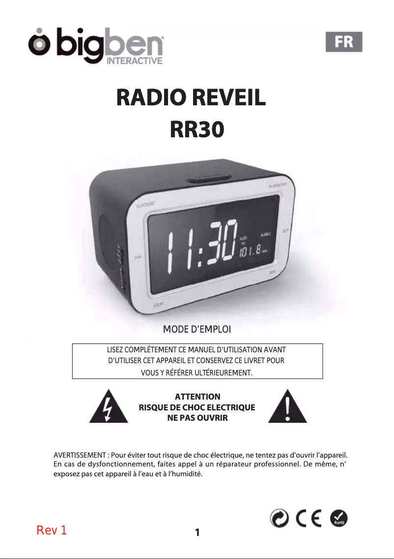 Page 1 de la notice Manuel utilisateur Bigben Interactive RR30PFAIRY2