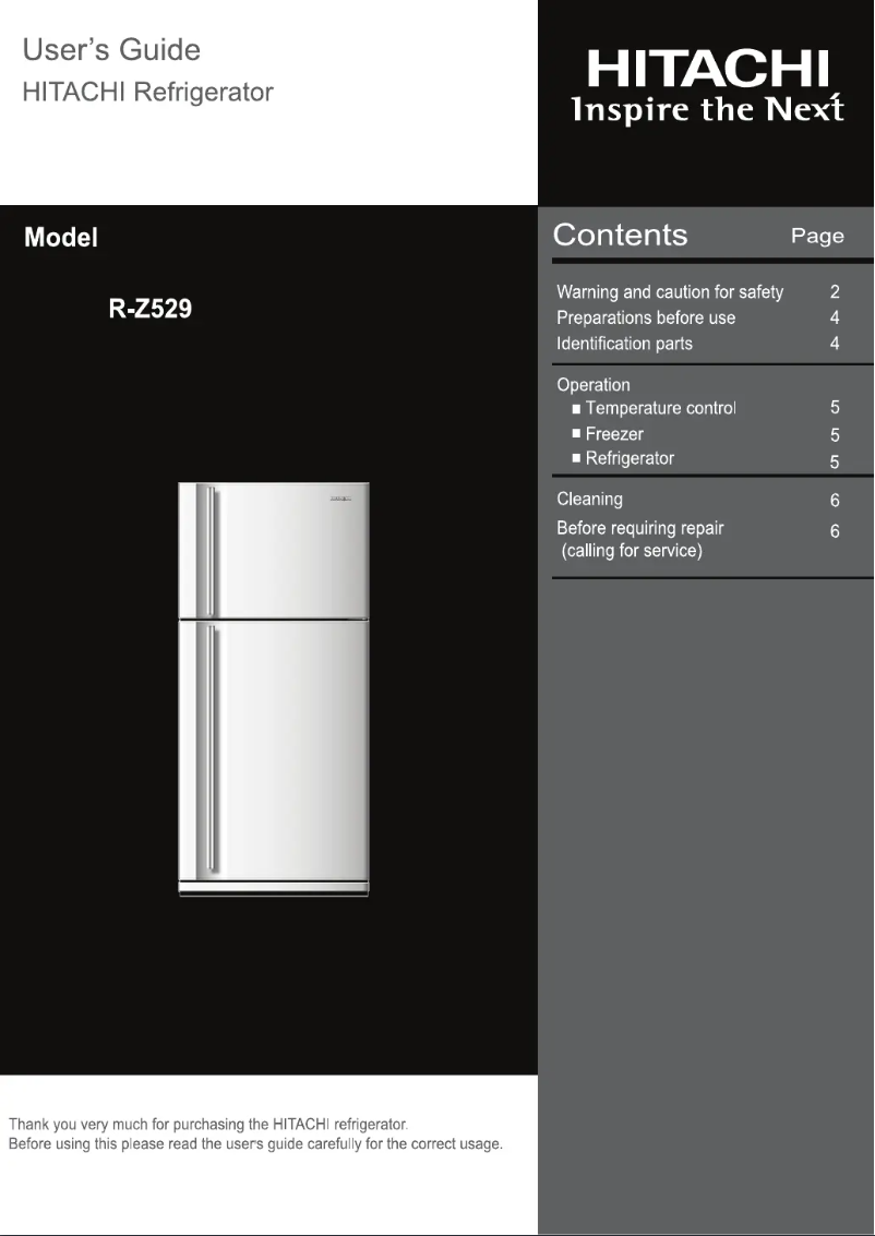Page 1 de la notice Manuel utilisateur Hitachi R-Z529