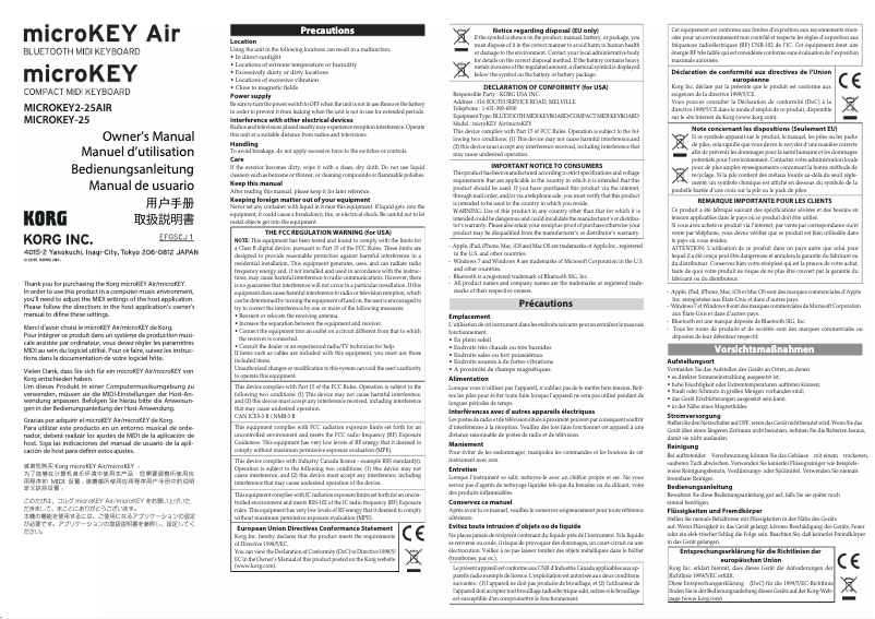 Page 1 de la notice Manuel utilisateur Korg microKEY