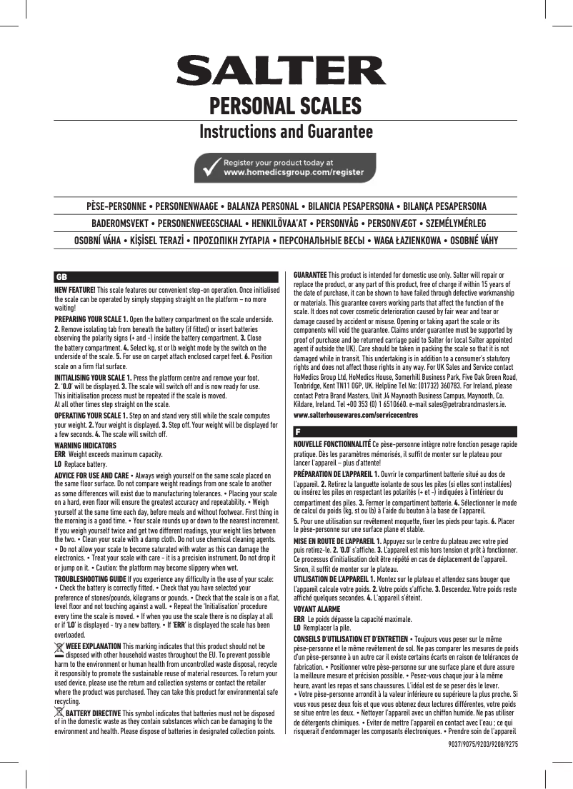 Image de la première page du manuel de l'appareil 9275 BK3R