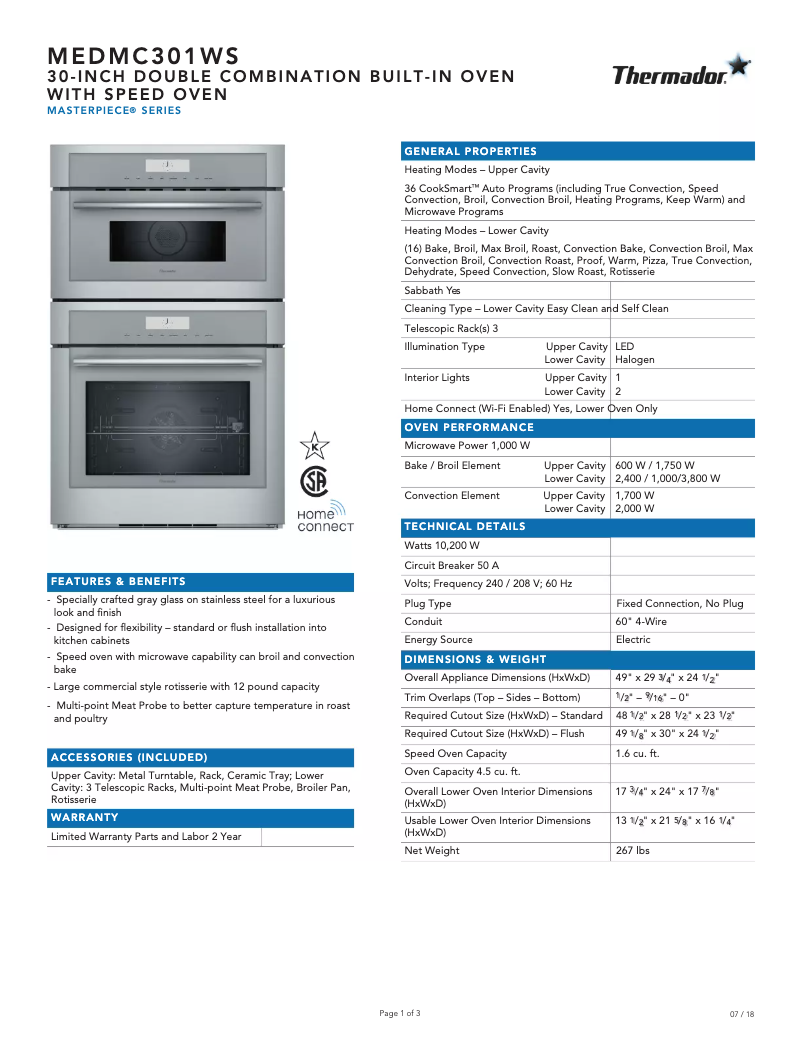 Página 1 del manual Ficha técnica Thermador MEDMC301WS