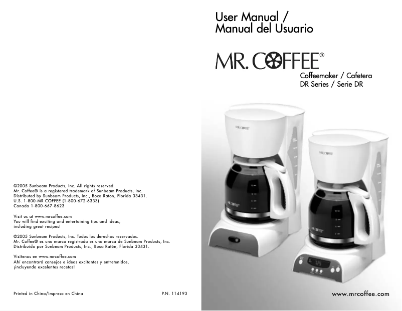 Page n°1 - Manuel utilisateur Mr. Coffee DRTX84