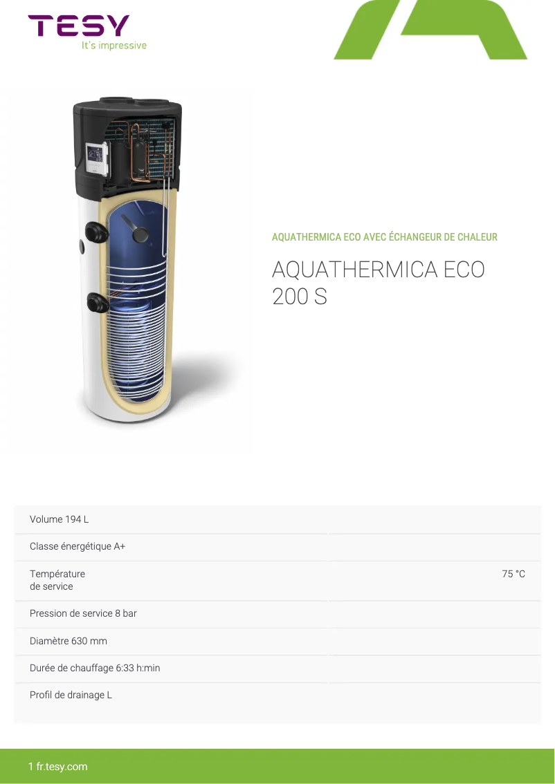 Image de la première page du manuel de l'appareil AquaThermica Eco 200 S