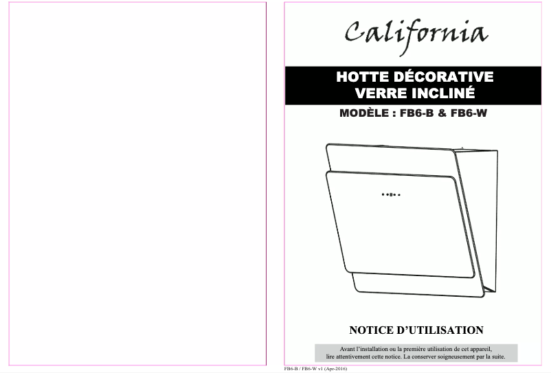 Page n°1 - Manuel utilisateur California FB6-B