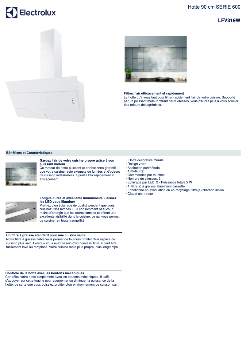 Página 1 del manual Ficha técnica Electrolux LFV319W