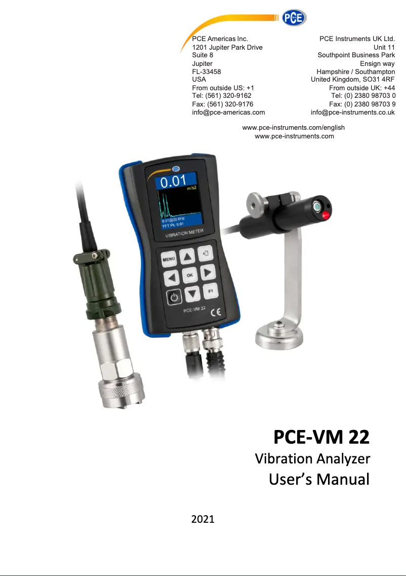 Page n°1 - Manuel utilisateur PCE Instruments PCE-VM 22