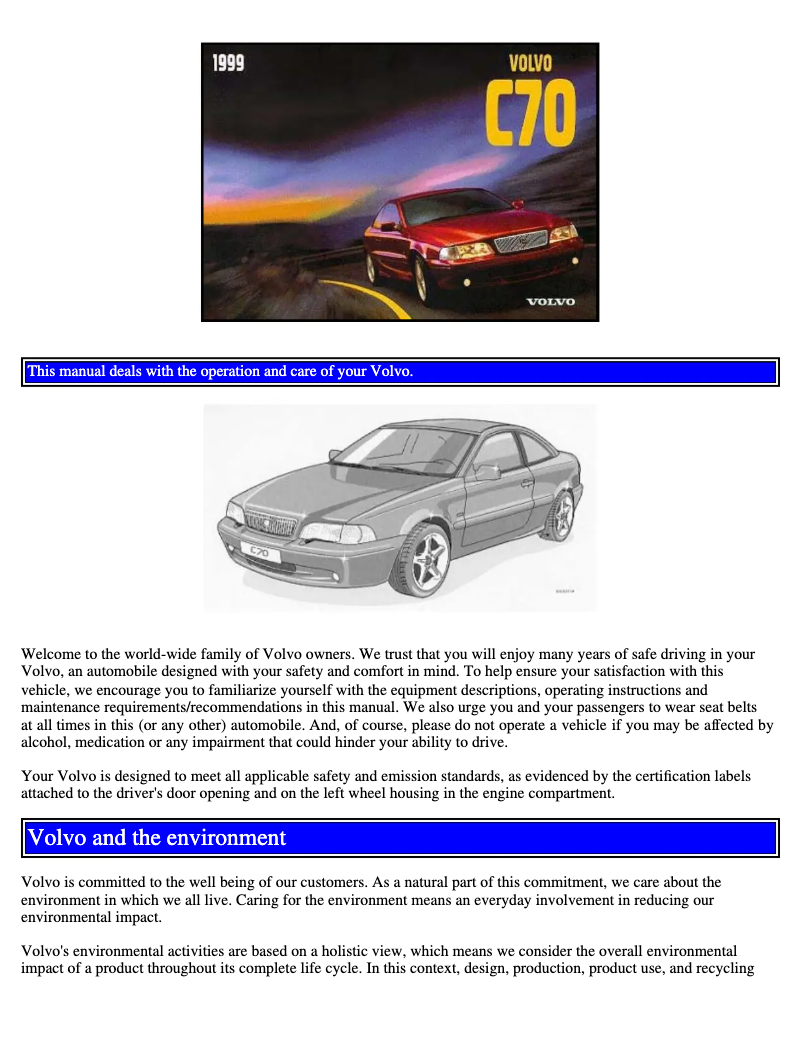 Image de la première page du manuel de l'appareil C70 (1999)