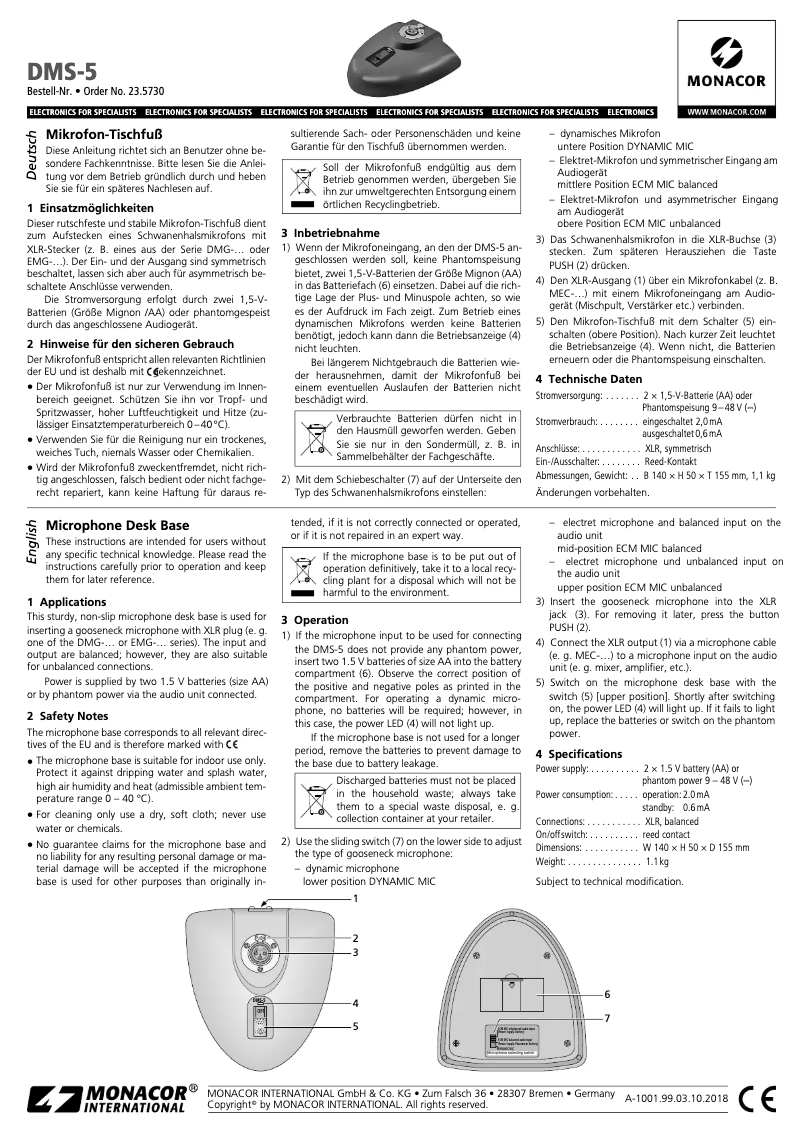 Page 1 de la notice Manuel utilisateur Monacor DMS-5