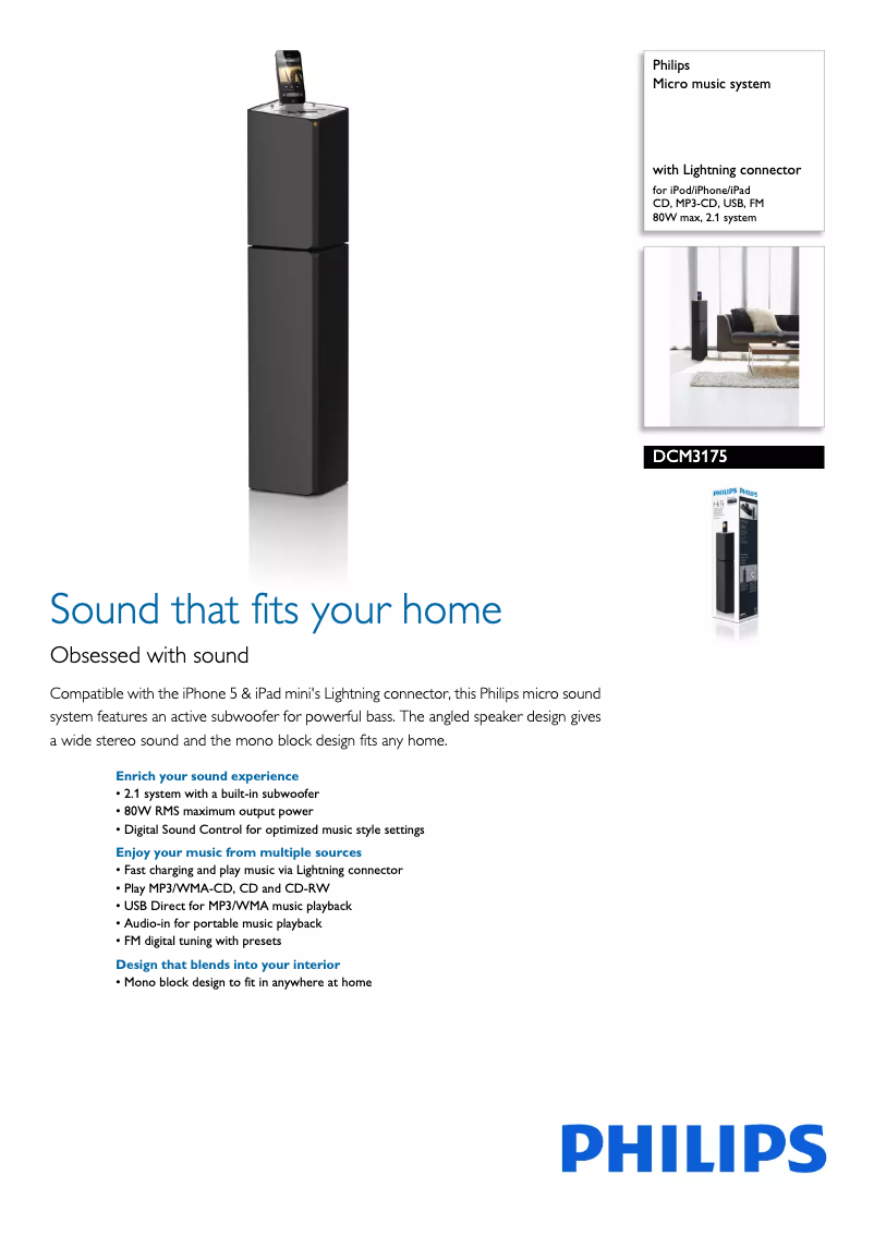Page 1 de la notice Brochure Philips DCM3175