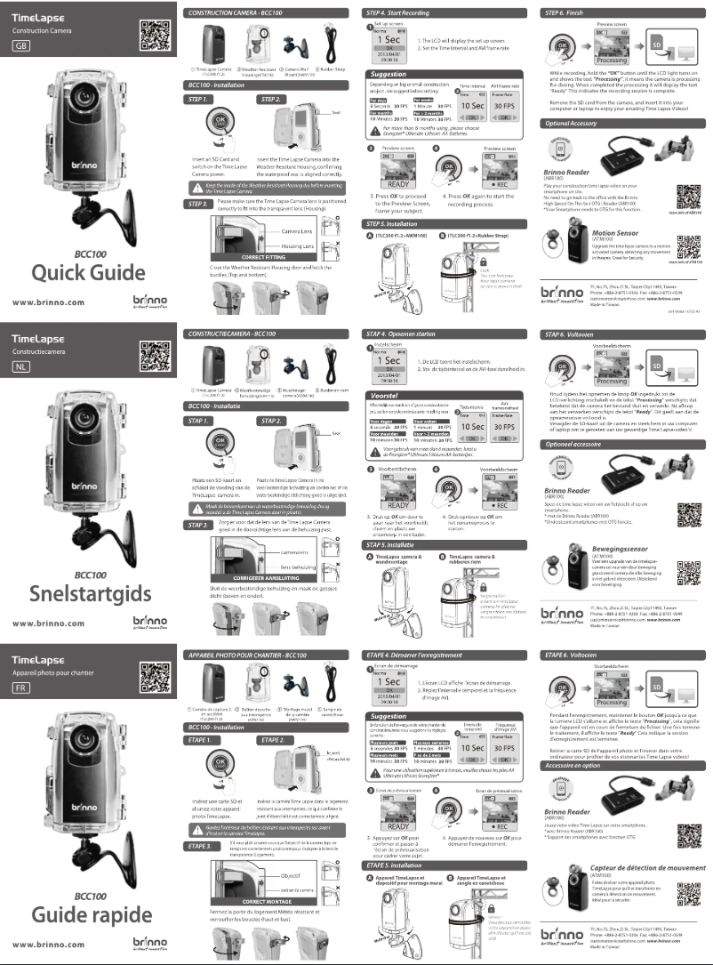 Page 1 de la notice Manuel utilisateur Brinno BCC100