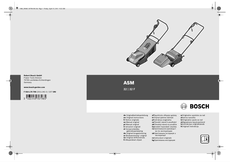 Page 1 de la notice Manuel utilisateur Bosch ASM 32