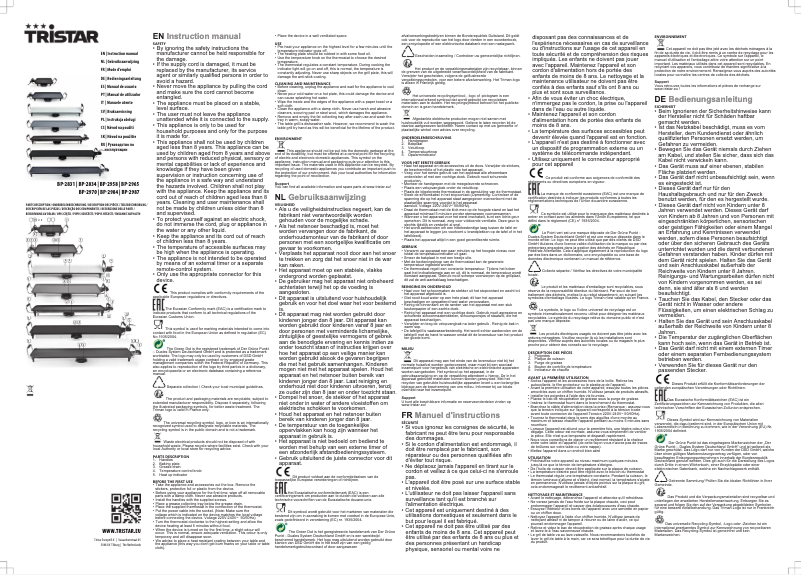 Page 1 de la notice Manuel utilisateur TriStar BP-2831
