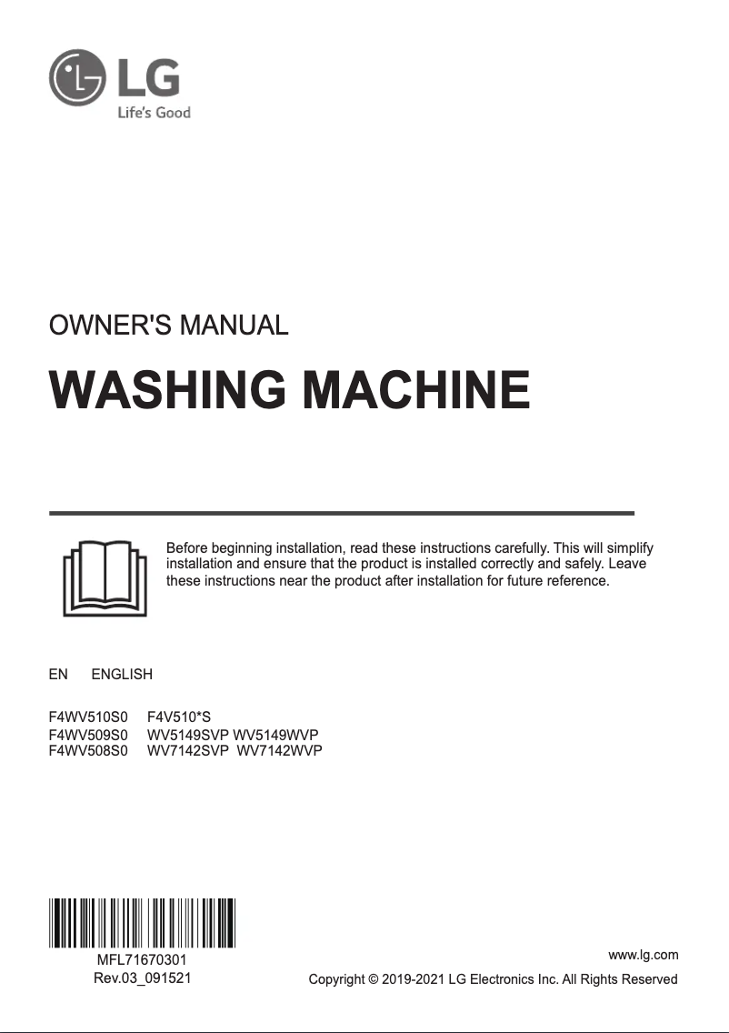 Page n°1 - Manuel utilisateur LG WV7142SVP