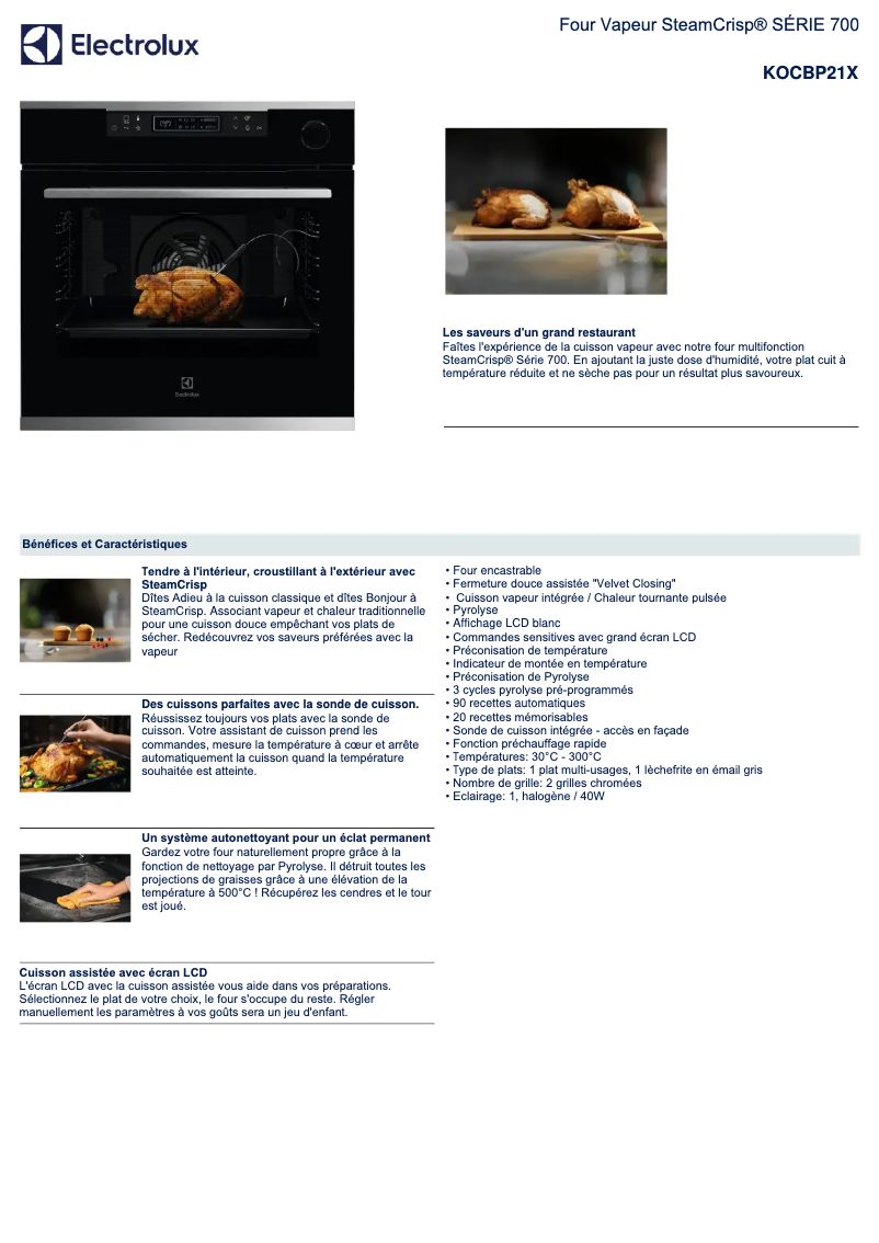 Página 1 del manual Ficha técnica Electrolux KOCBP21X