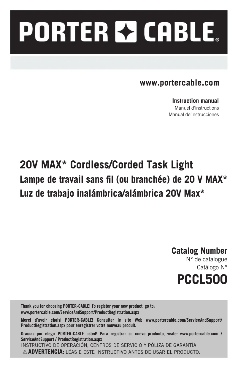 Page 1 de la notice Manuel utilisateur Porter-Cable PCCL500