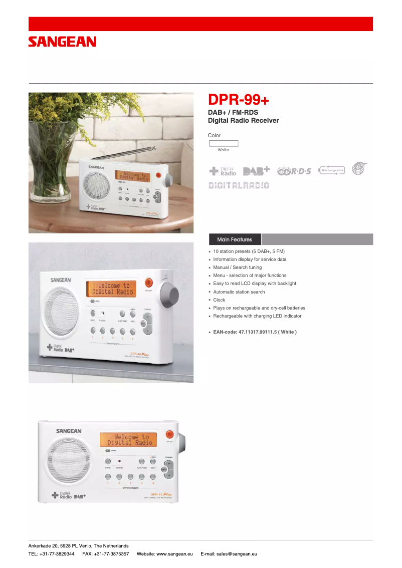 Page n°1 - Fiche technique Sangean DPR-99+