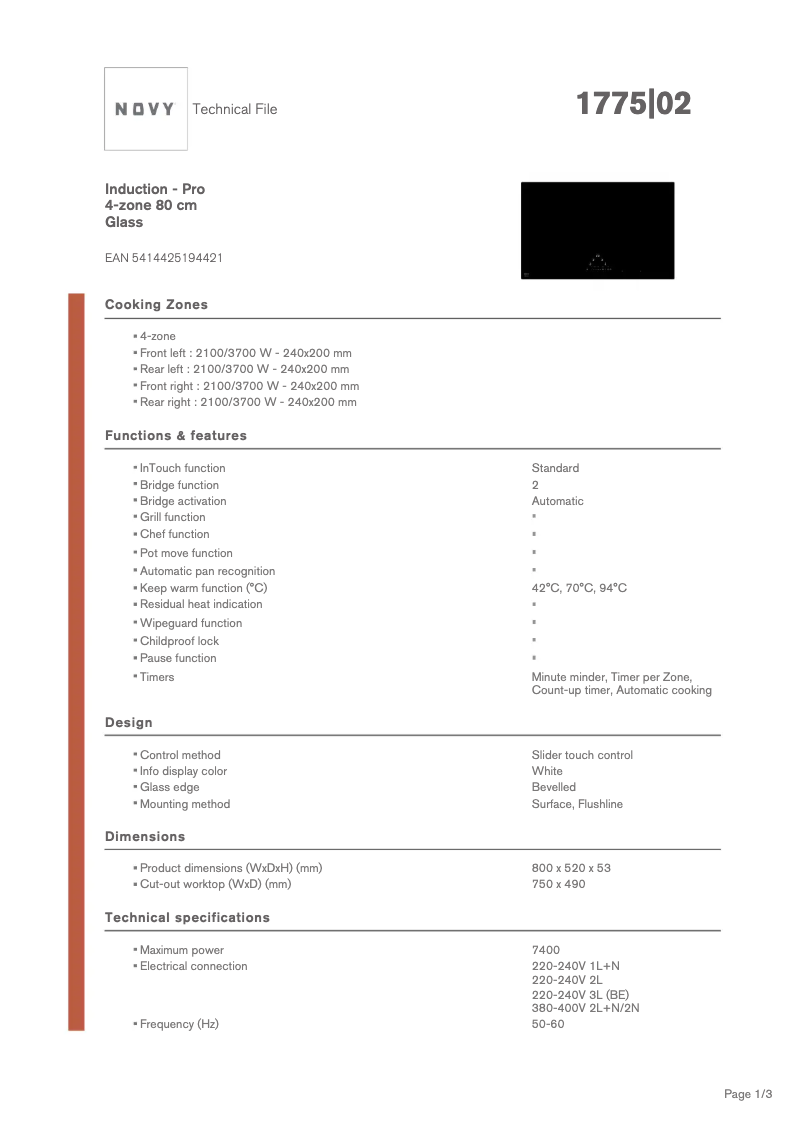Page 1 de la notice Fiche technique Novy Pro 1775