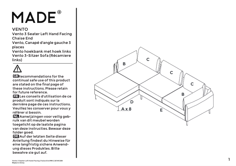 Image de la première page du manuel de l'appareil Vento