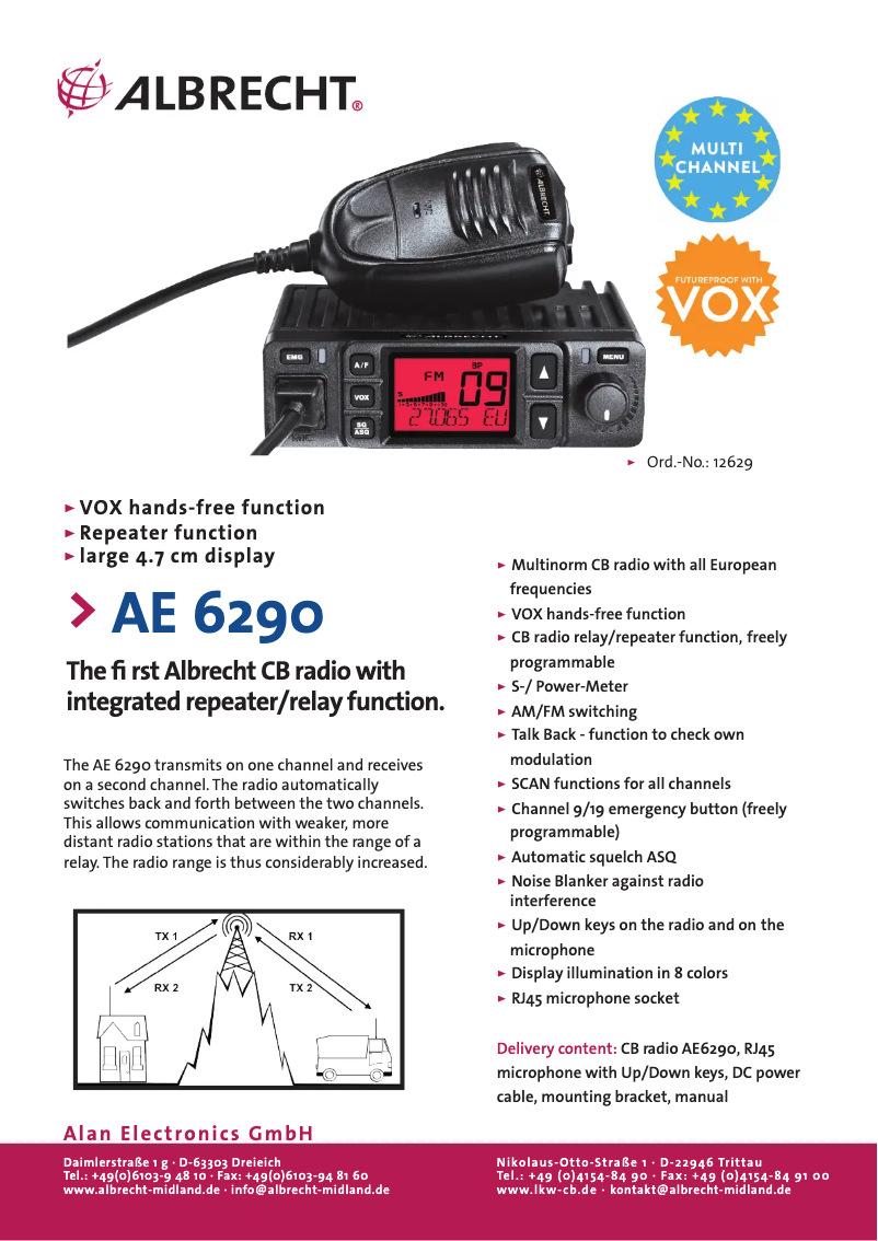 Página 1 del manual Ficha técnica Albrecht AE 6290