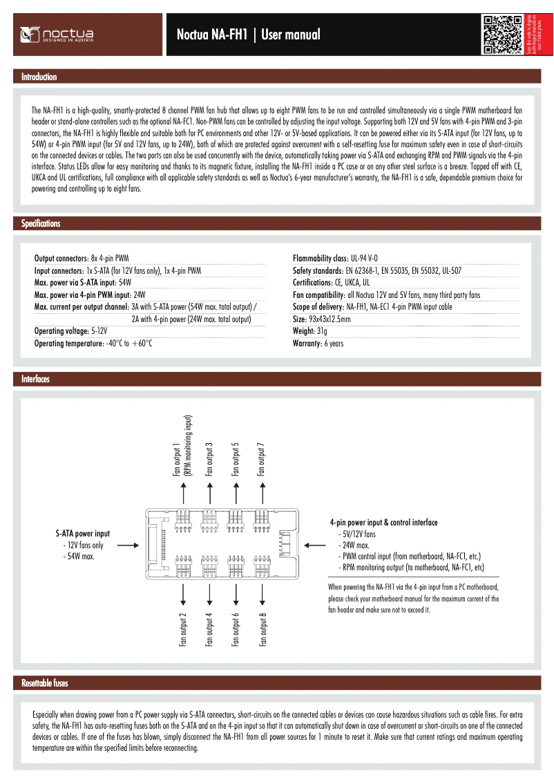 Page 1 de la notice Manuel utilisateur Noctua NA-FH1